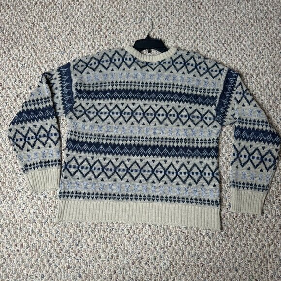 Vintage Valenhan Sweater Mens XL 100% Acrylic Beige & Navy Aztec Pattern - Picture 2 of 9